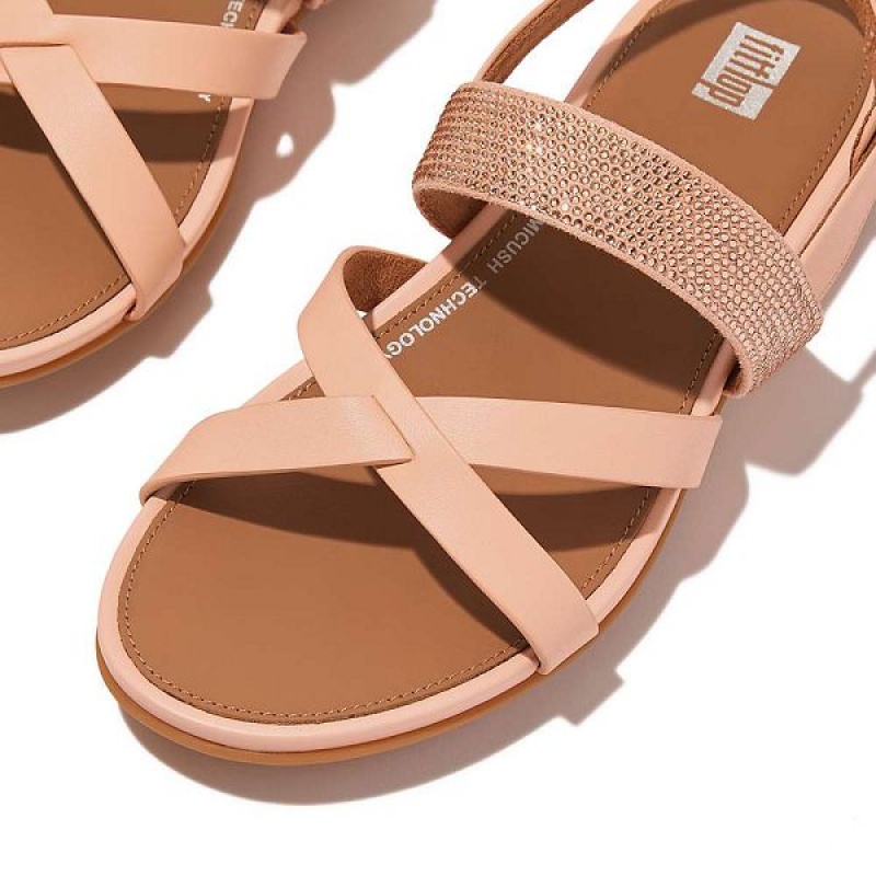 FitFlop Gracie Crystal Leather Strappy Back-Strap Women's Sandals Brown / Coral | 621RWSTKE