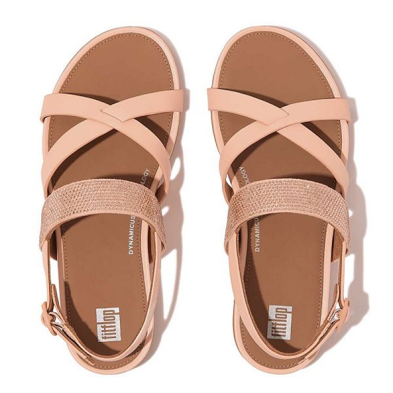 FitFlop Gracie Crystal Leather Strappy Back-Strap Women's Sandals Brown / Coral | 621RWSTKE