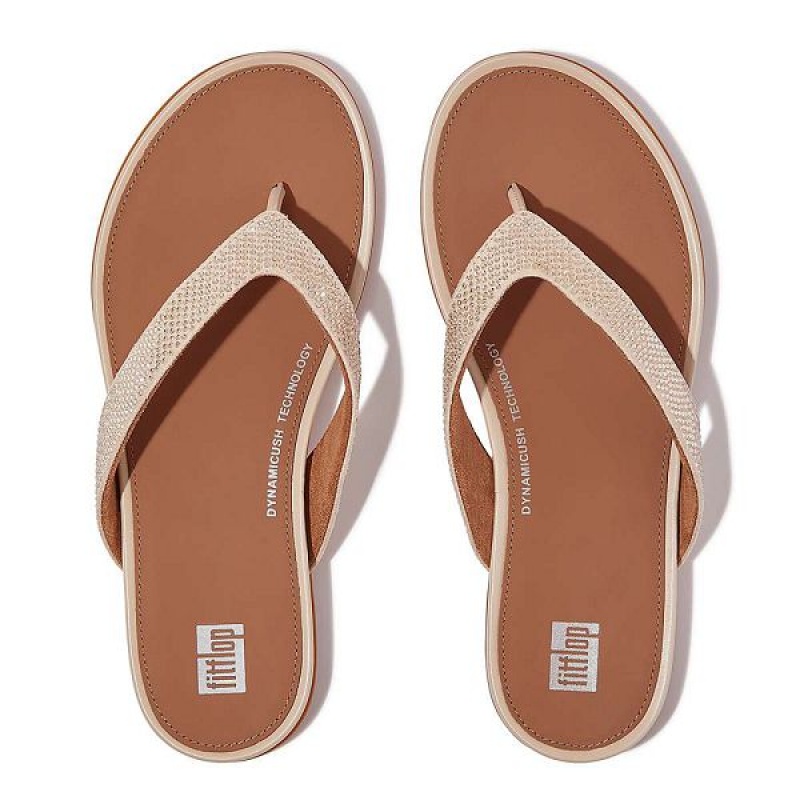 FitFlop Gracie Crystal Women's Flip Flops Grey / Beige | 735AXQVCI