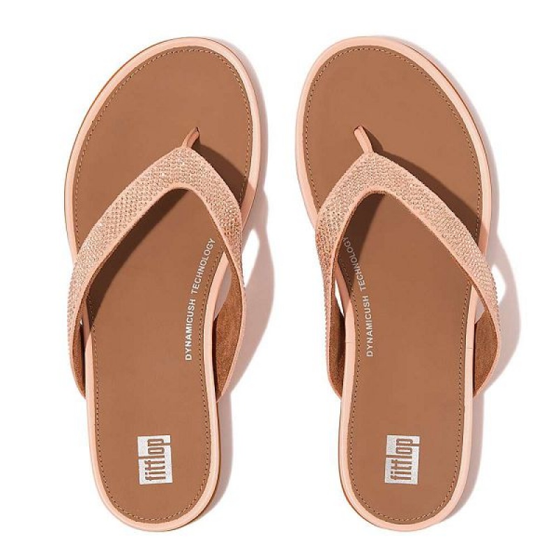 FitFlop Gracie Crystal Women's Flip Flops Brown / Beige | 738XQHPMD