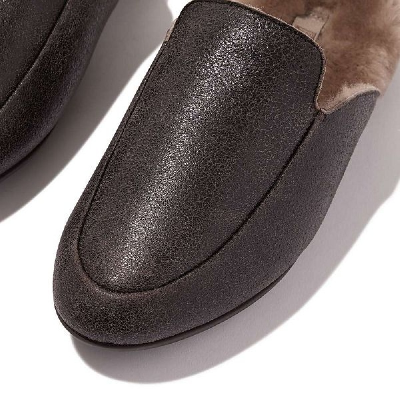 FitFlop Gracie Double Faced Shearling Leather Women's Mules Chocolate | 709OXJIND