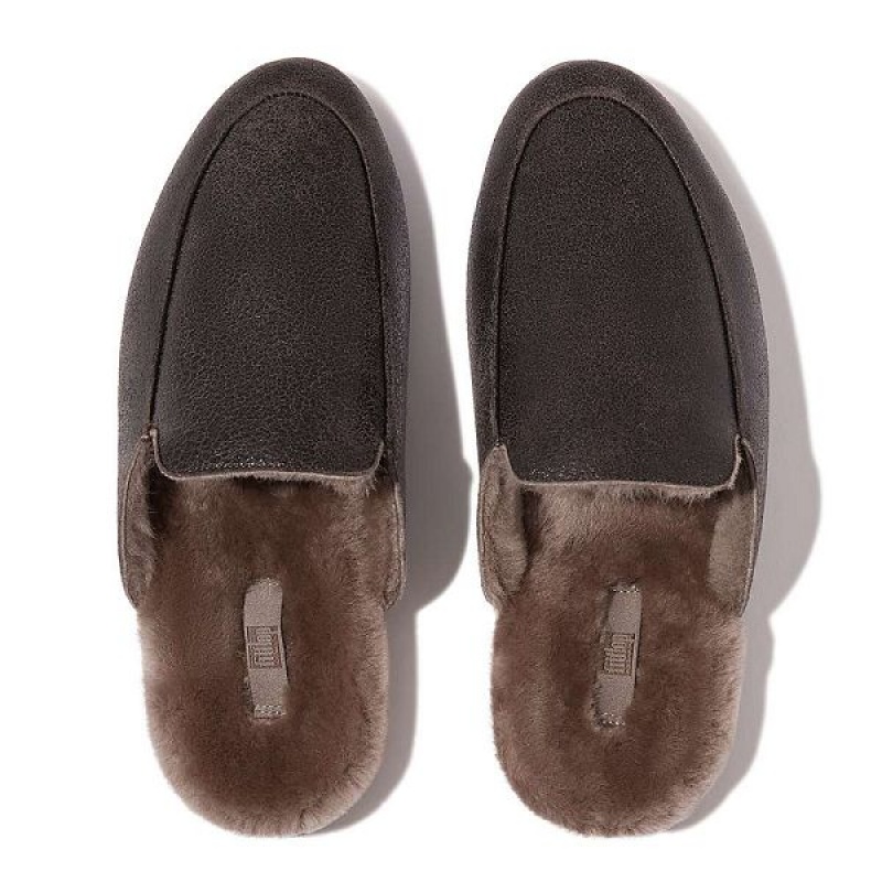 FitFlop Gracie Double Faced Shearling Leather Women's Mules Chocolate | 709OXJIND