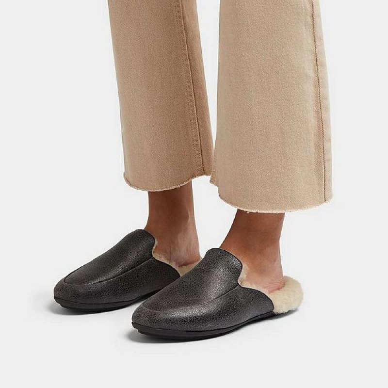 FitFlop Gracie Double Faced Shearling Leather Women's Mules Black | 784YMHICP