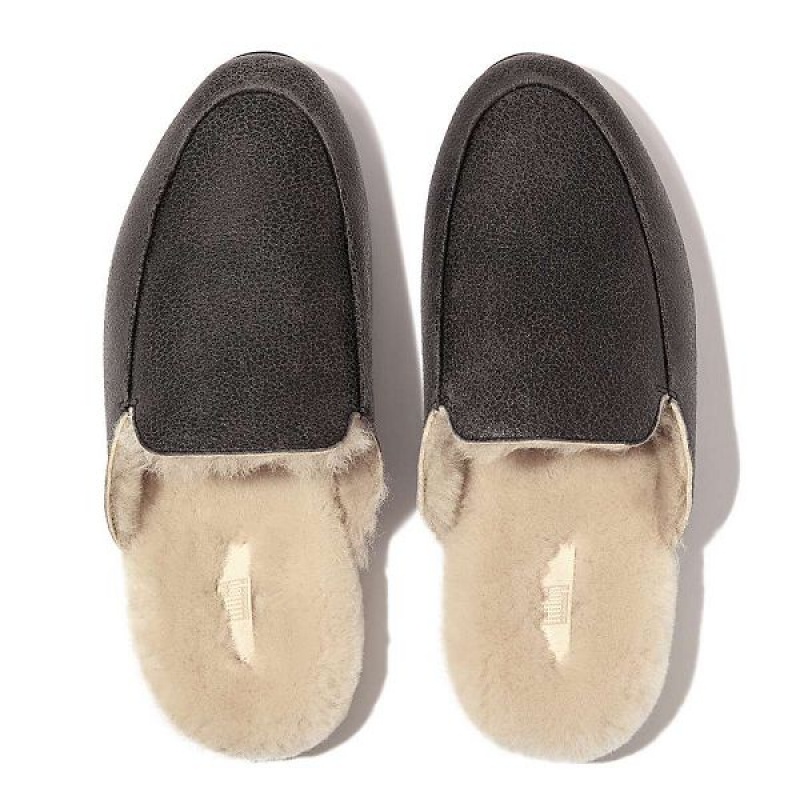 FitFlop Gracie Double Faced Shearling Leather Women's Mules Black | 784YMHICP