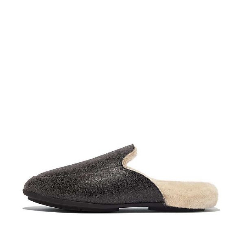 FitFlop Gracie Double Faced Shearling Leather Women\'s Mules Black | 784YMHICP