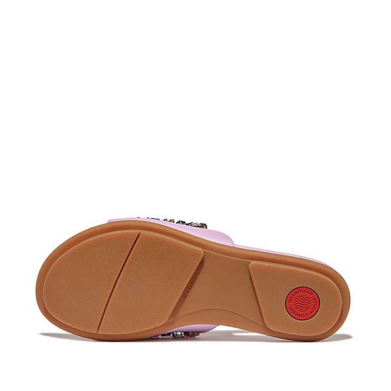 FitFlop Gracie Jewel Deluxe Leather Women's Slides Purple | 413NHAWUY