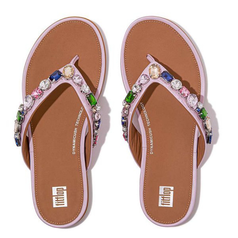 FitFlop Gracie Jewel Deluxe Leather Women's Flip Flops Purple | 039WADQEV