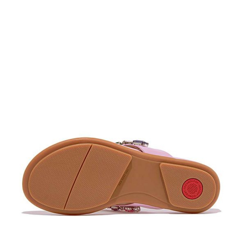 FitFlop Gracie Jewel Deluxe Leather Women's Flip Flops Purple | 039WADQEV