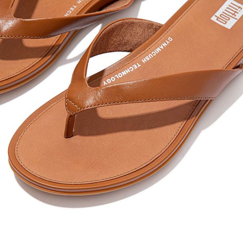 FitFlop Gracie Leather Women's Flip Flops Light Brown | 187UYMSPW