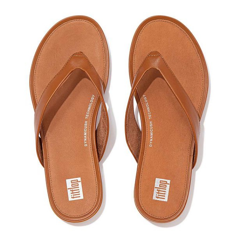 FitFlop Gracie Leather Women's Flip Flops Light Brown | 187UYMSPW