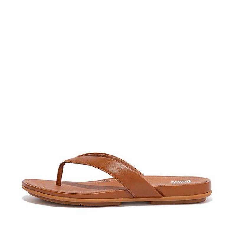 FitFlop Gracie Leather Women\'s Flip Flops Light Brown | 187UYMSPW