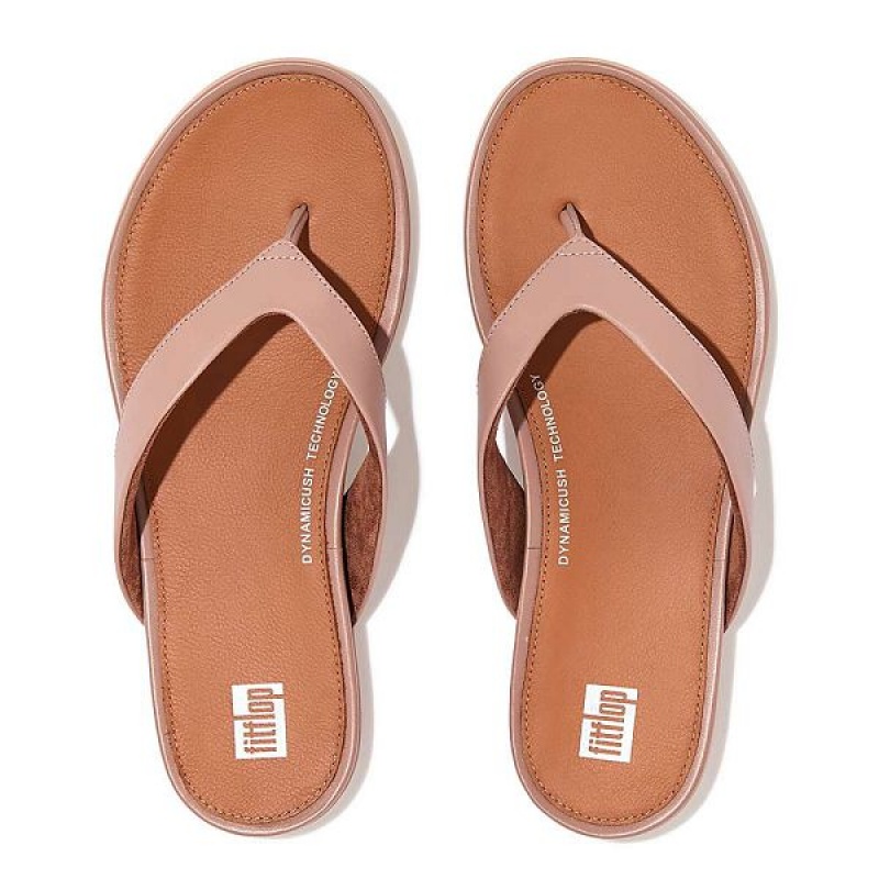 FitFlop Gracie Leather Women's Flip Flops Pink | 670WVSCOL