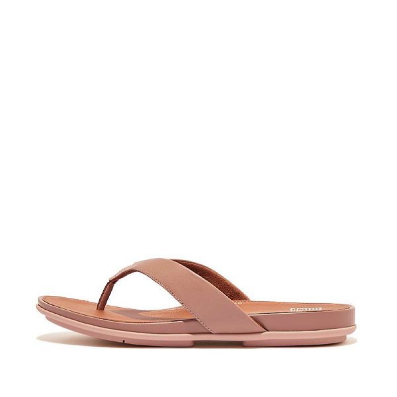 FitFlop Gracie Leather Women\'s Flip Flops Pink | 670WVSCOL