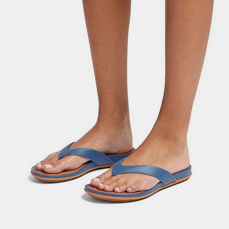 FitFlop Gracie Leather Women's Flip Flops Blue | 741ESULKX