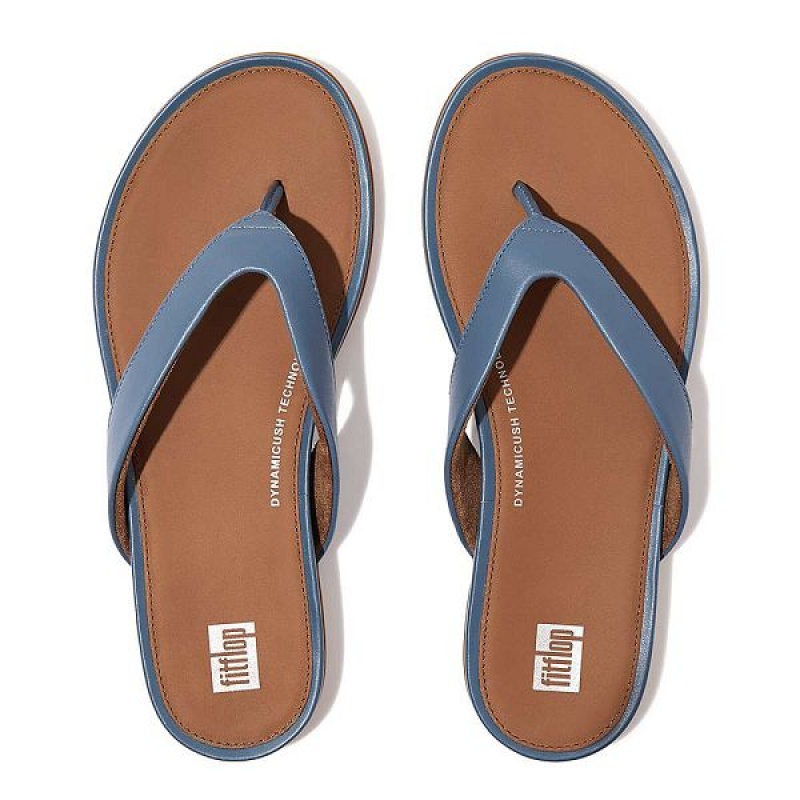 FitFlop Gracie Leather Women's Flip Flops Blue | 741ESULKX