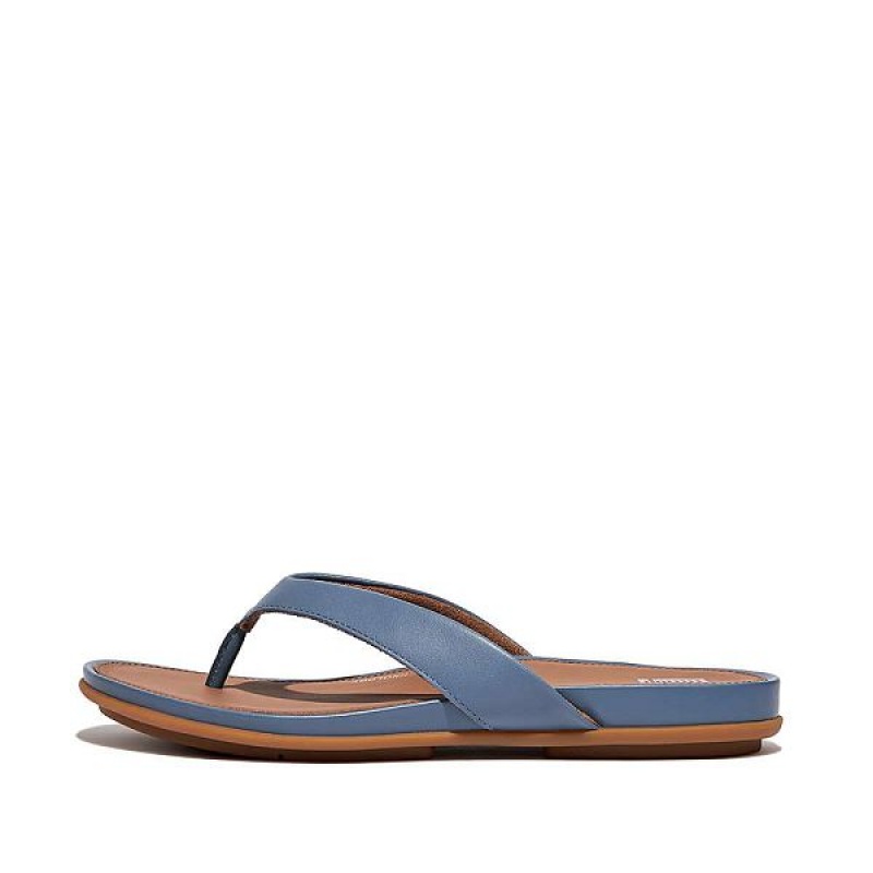 FitFlop Gracie Leather Women\'s Flip Flops Blue | 741ESULKX