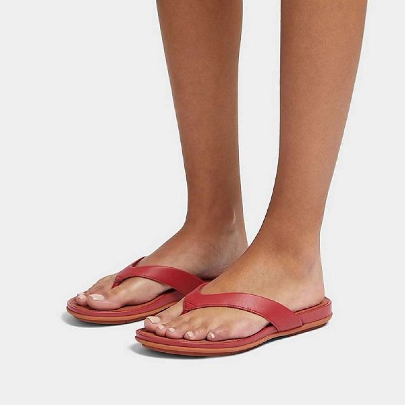 FitFlop Gracie Leather Women's Flip Flops Red | 284BZPVRW