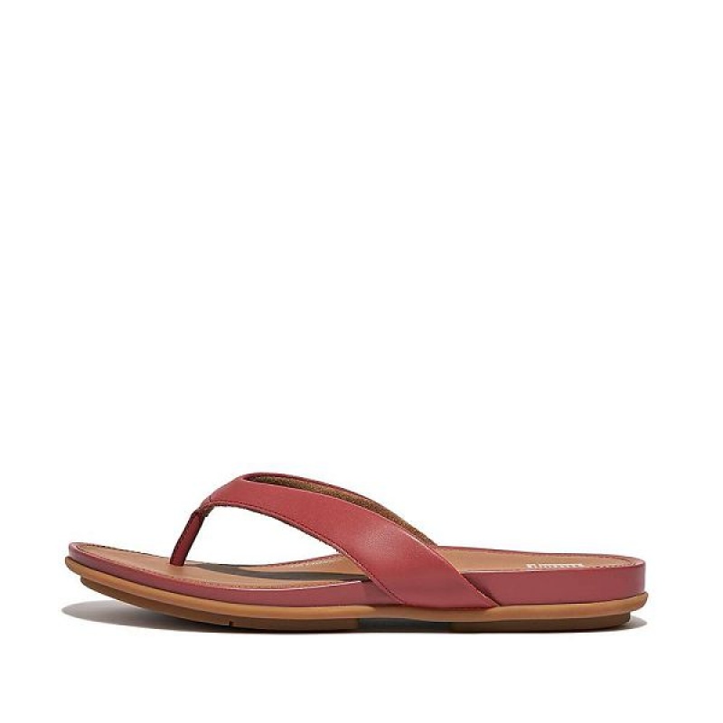 FitFlop Gracie Leather Women\'s Flip Flops Red | 284BZPVRW