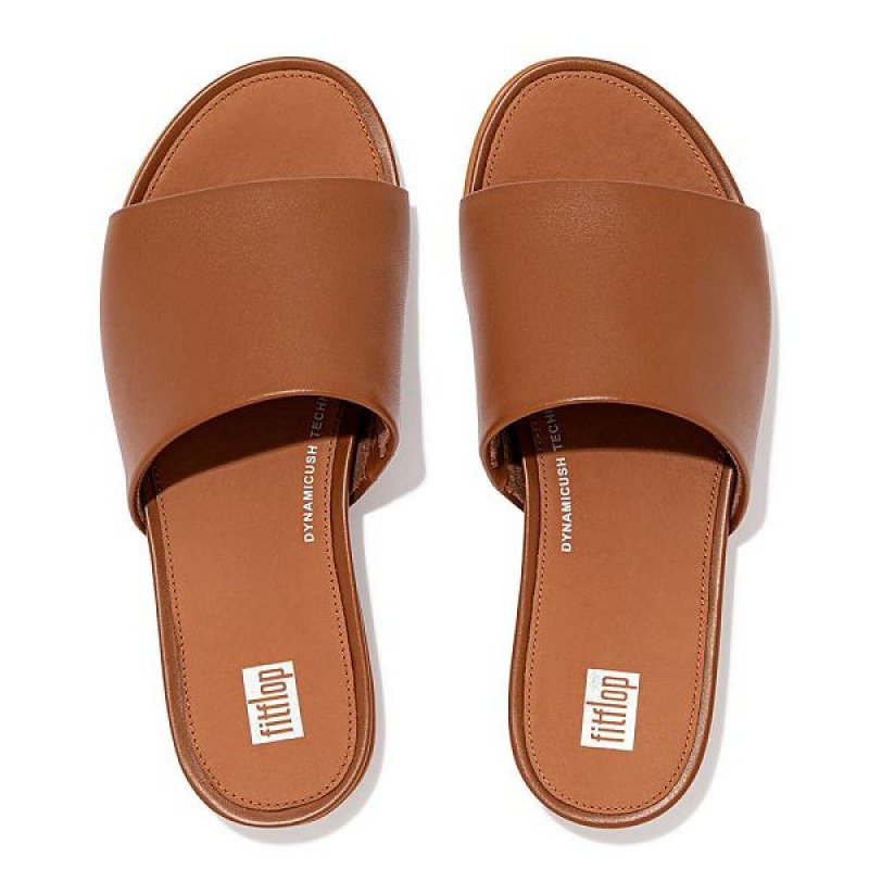 FitFlop Gracie Leather Women's Slides Light Brown | 087XPMCKS