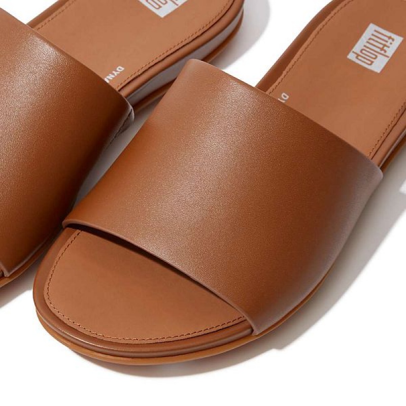 FitFlop Gracie Leather Women's Slides Light Brown | 087XPMCKS