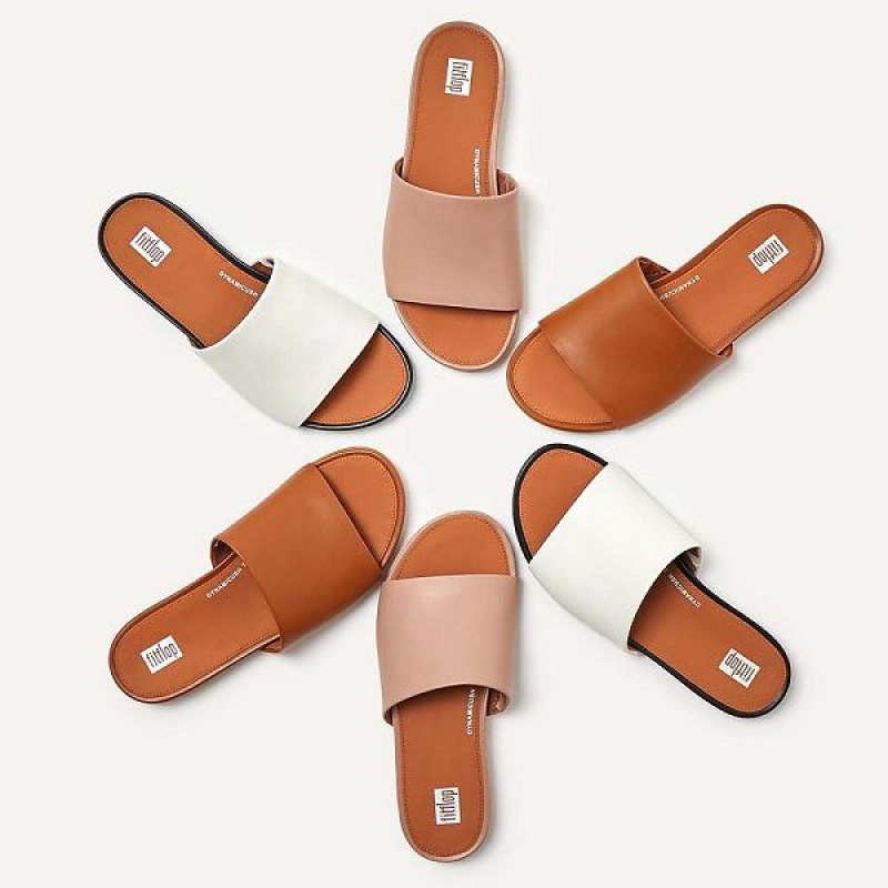 FitFlop Gracie Leather Women's Slides Light Brown | 087XPMCKS