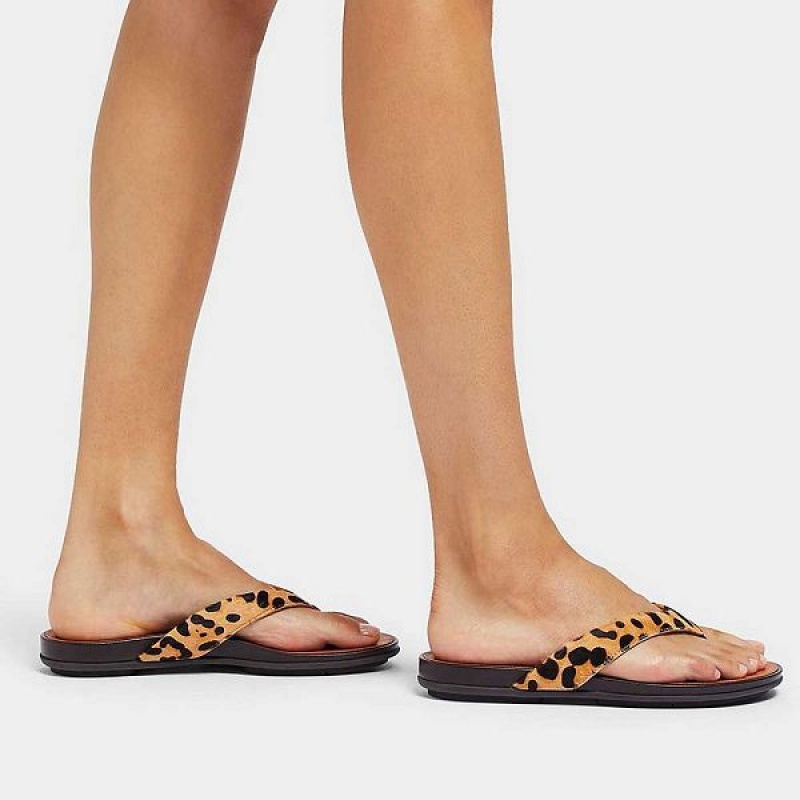 FitFlop Gracie Leopard Print Leather Women's Flip Flops Leopard | 061HVDEIK