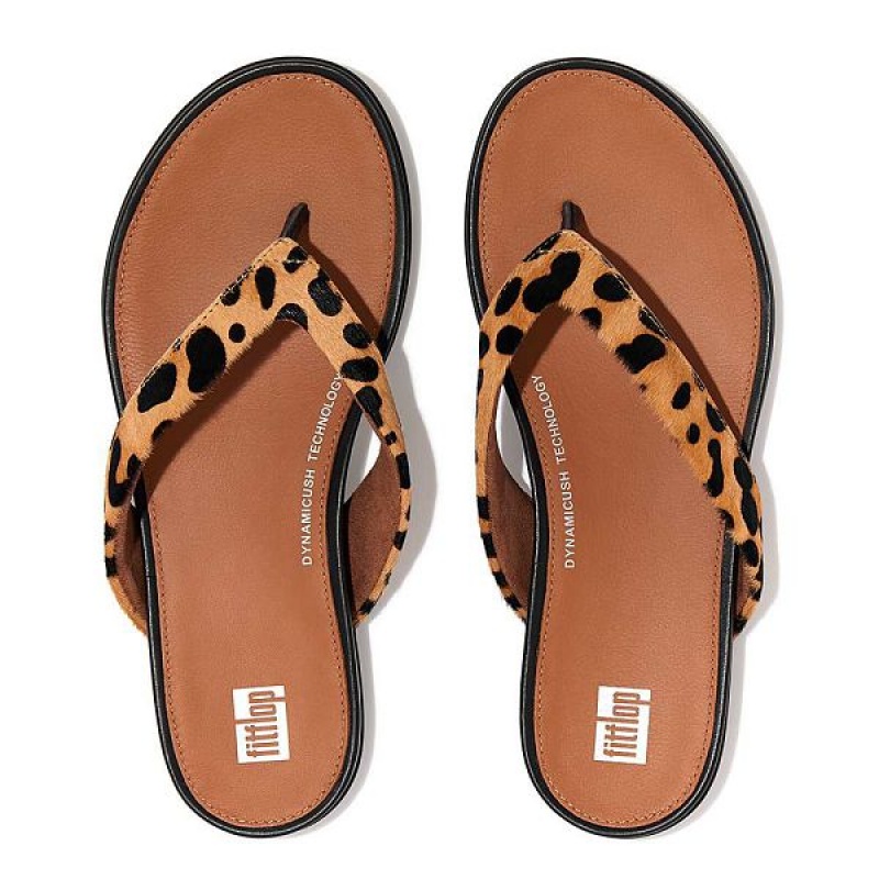 FitFlop Gracie Leopard Print Leather Women's Flip Flops Leopard | 061HVDEIK