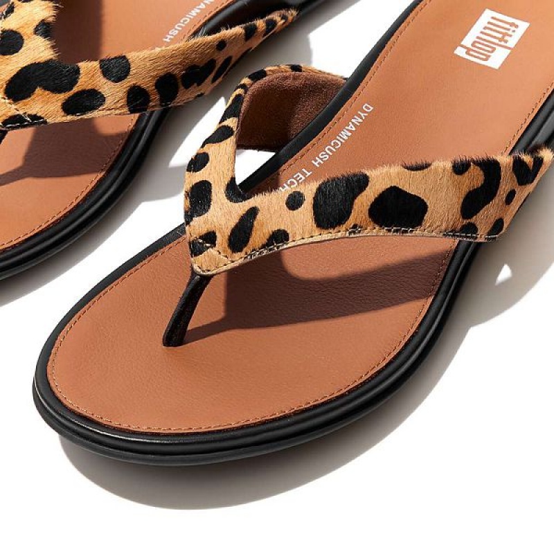 FitFlop Gracie Leopard Print Leather Women's Flip Flops Leopard | 061HVDEIK