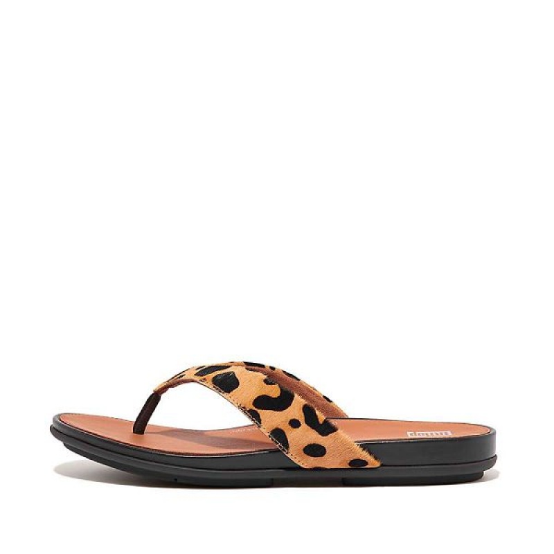 FitFlop Gracie Leopard Print Leather Women\'s Flip Flops Leopard | 061HVDEIK