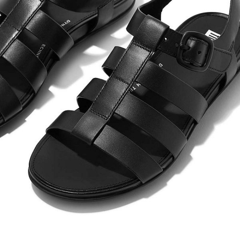 FitFlop Gracie Matt Buckle Leather Fisherman Women's Sandals Black | 376DSUQLK