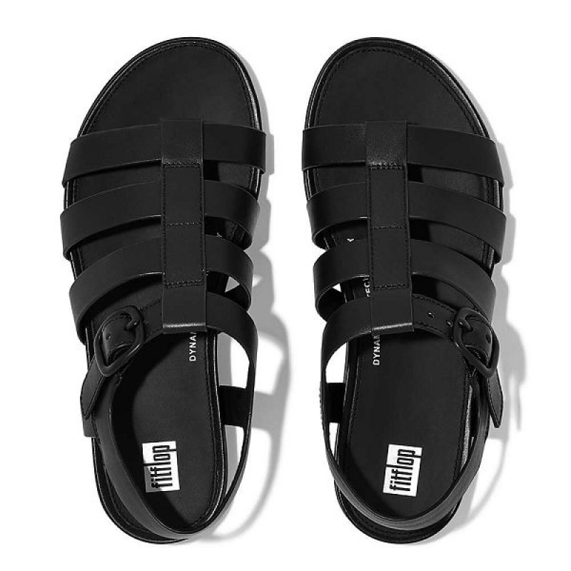 FitFlop Gracie Matt Buckle Leather Fisherman Women's Sandals Black | 376DSUQLK