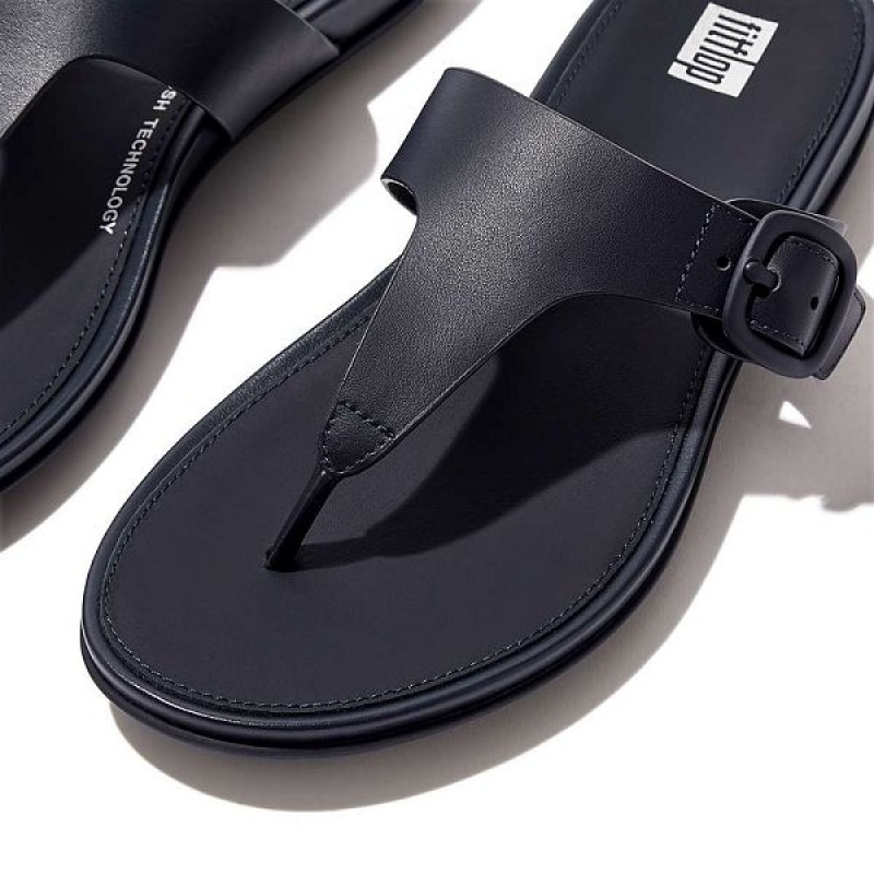 FitFlop Gracie Matt Buckle Leather Toe-Post Women's Sandals Navy | 672EMARTL