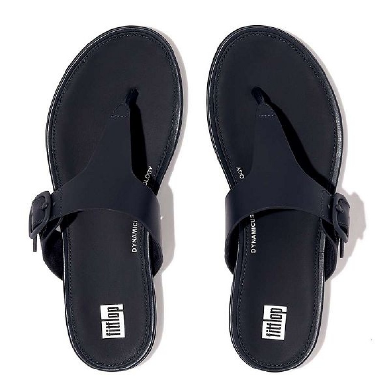 FitFlop Gracie Matt Buckle Leather Toe-Post Women's Sandals Navy | 672EMARTL