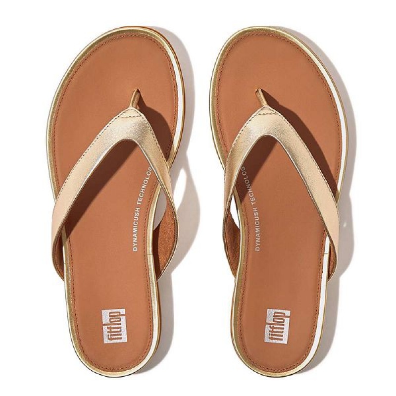 FitFlop Gracie Metallic Leather Women's Flip Flops Brown / Gold | 253ENKXAP