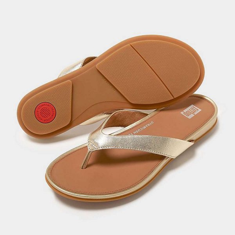 FitFlop Gracie Metallic Leather Women's Flip Flops Brown / Gold | 253ENKXAP