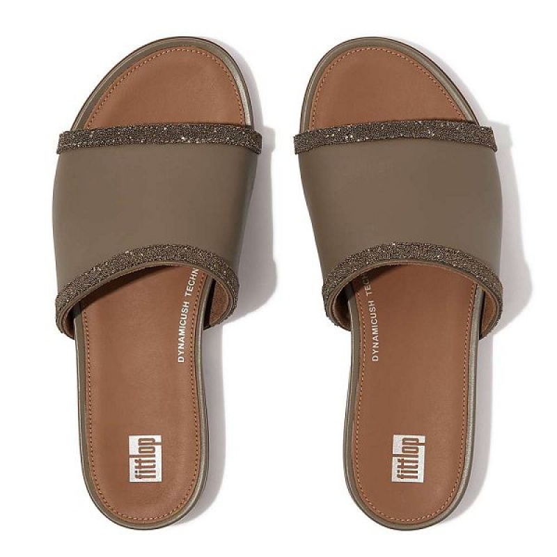 FitFlop Gracie Opul Trim Leather Women's Slides Grey | 023ZURONJ