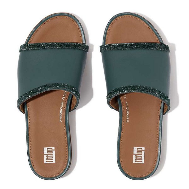 FitFlop Gracie Opul Trim Leather Women's Slides Grey / Blue | 240HLXKDY