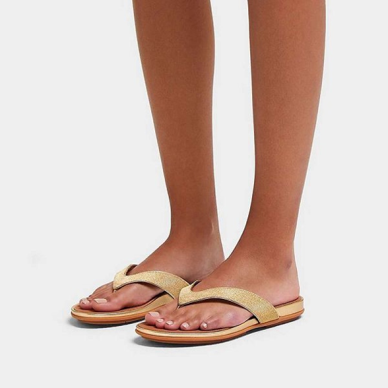 FitFlop Gracie Shimmerlux Women's Flip Flops Brown / Gold | 643AOBUVP