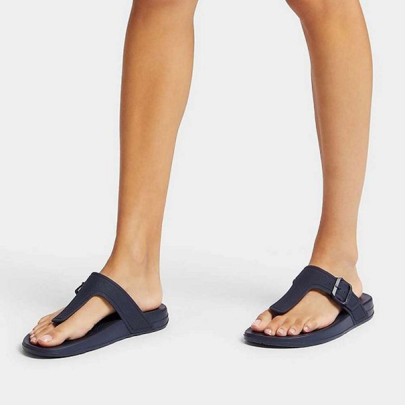 FitFlop Iqushion Adjustable Buckle Women's Flip Flops Navy | 945TXGAIS