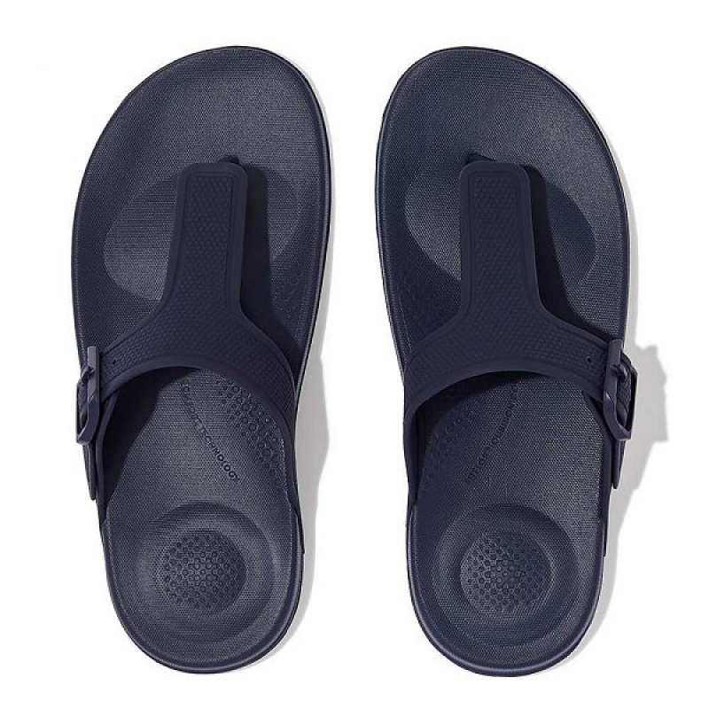 FitFlop Iqushion Adjustable Buckle Women's Flip Flops Navy | 945TXGAIS