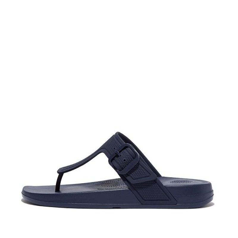 FitFlop Iqushion Adjustable Buckle Women\'s Flip Flops Navy | 945TXGAIS