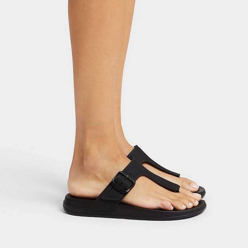 FitFlop Iqushion Adjustable Buckle Women's Flip Flops Black | 647OGQNDE