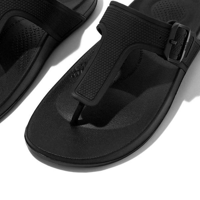 FitFlop Iqushion Adjustable Buckle Women's Flip Flops Black | 647OGQNDE