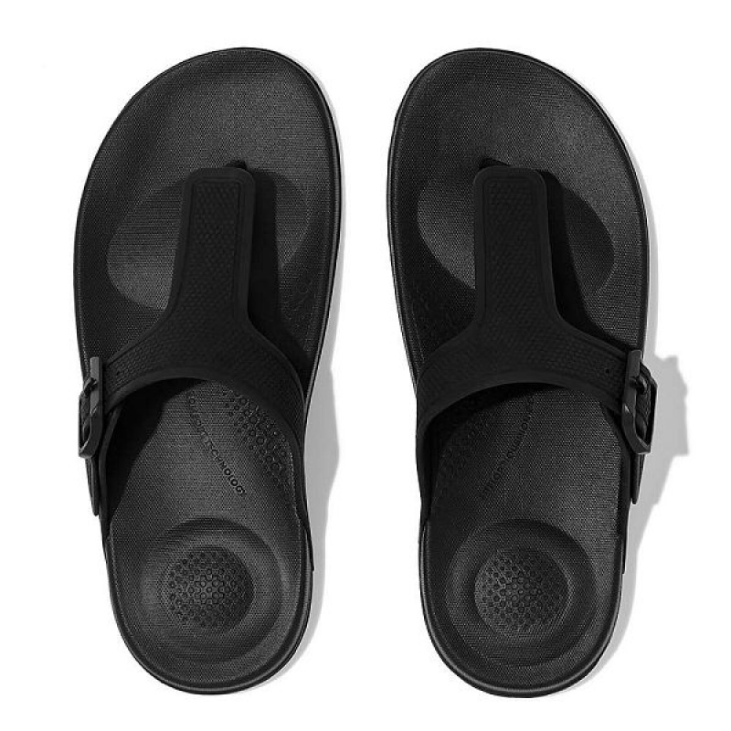 FitFlop Iqushion Adjustable Buckle Women's Flip Flops Black | 647OGQNDE