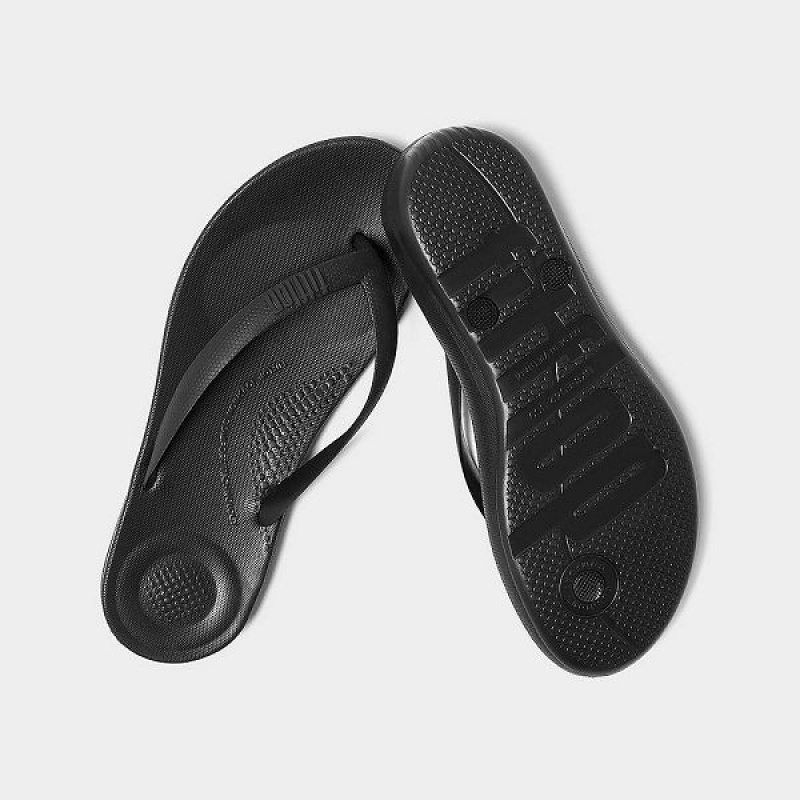 FitFlop Iqushion Ergonomic Men's Flip Flops Black | 128DFHYXM