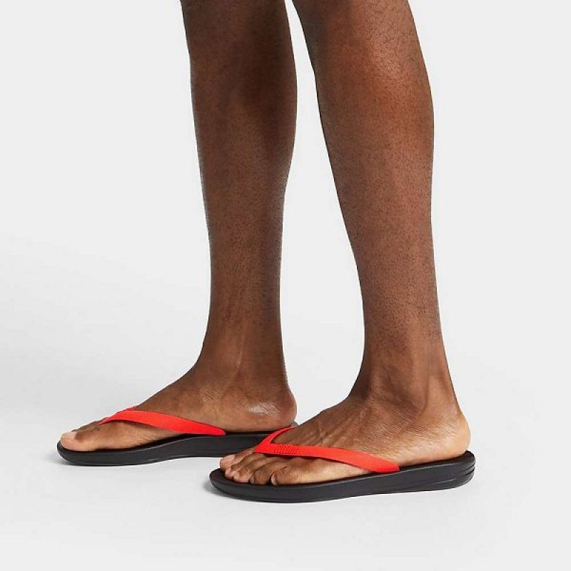 FitFlop Iqushion Ergonomic Men's Flip Flops Black / Orange | 273AEPFNH