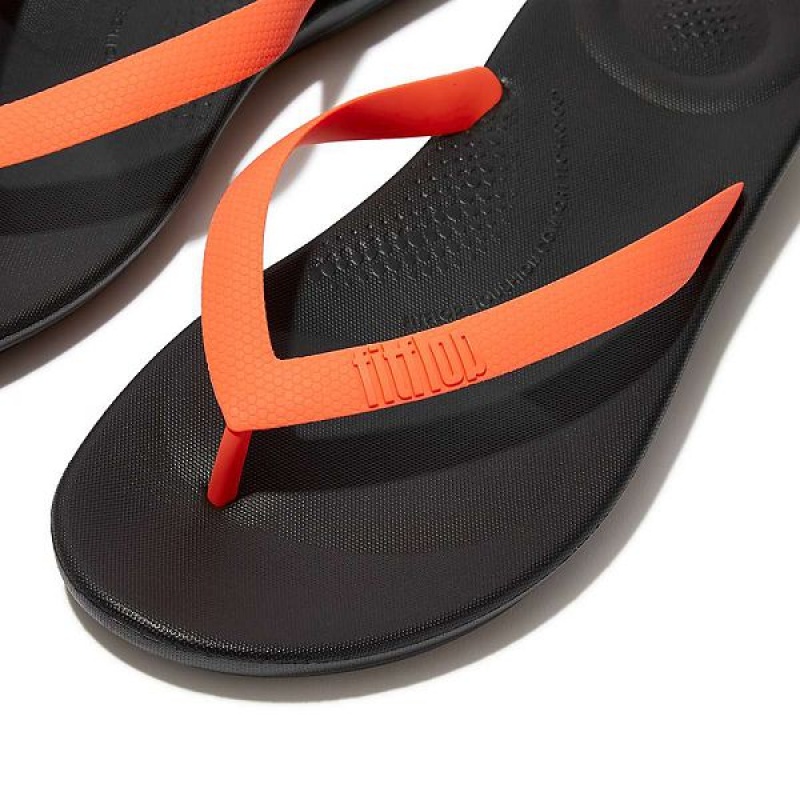 FitFlop Iqushion Ergonomic Men's Flip Flops Black / Orange | 273AEPFNH