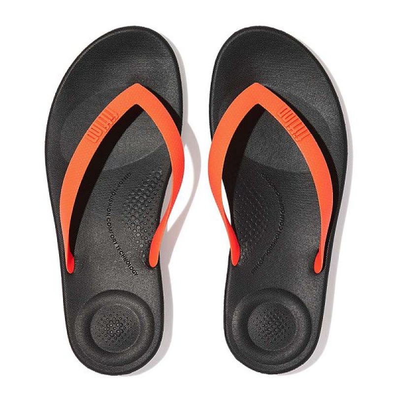 FitFlop Iqushion Ergonomic Men's Flip Flops Black / Orange | 273AEPFNH