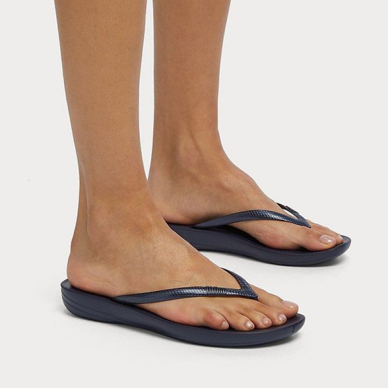 FitFlop Iqushion Ergonomic Women's Flip Flops Navy | 564YLTWVC