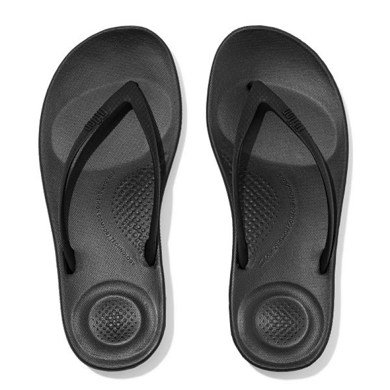 FitFlop Iqushion Ergonomic Women's Flip Flops Black | 653NLEYRK